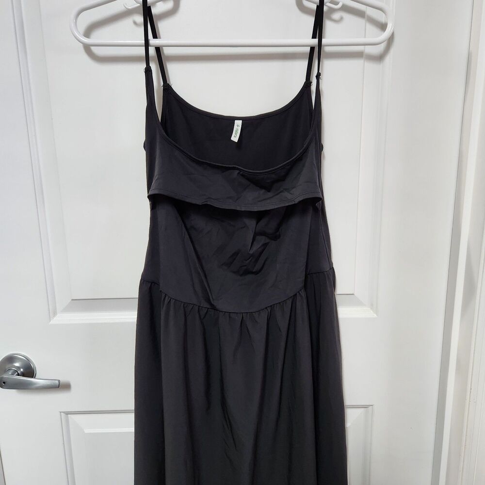 Halara  Breezeful Backless Side Pocket Flowy Flare Maxi Black Dress Sz Large